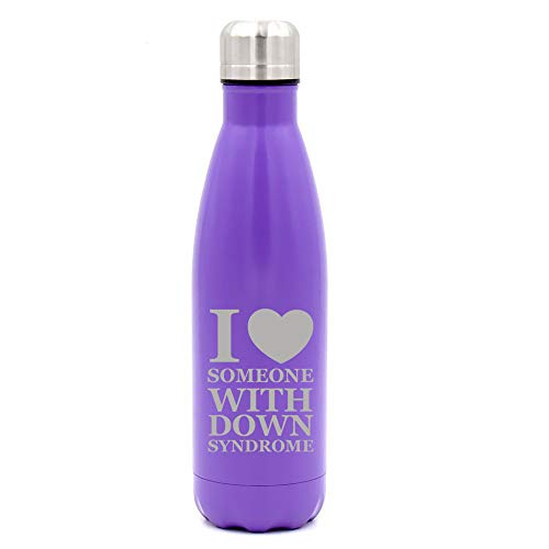 MIP Brand 17 oz. Double Wall Vacuum Insulated Stainless Steel Water Bottle Travel Mug Cup I Love Heart Someone with Down Syndrome (Purple)