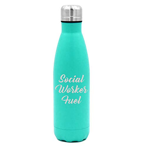 MIP Brand 17 oz. Double Wall Vacuum Insulated Stainless Steel Water Bottle Travel Mug Cup Social Worker Fuel (Light-Blue)