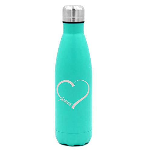 MIP Brand 17 oz. Double Wall Vacuum Insulated Stainless Steel Water Bottle Travel Mug Cup Love Heart Jesus (Light-Blue)