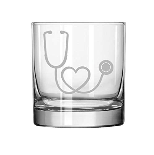 11 oz Rocks Whiskey Highball Glass Heart Stethoscope Nurse