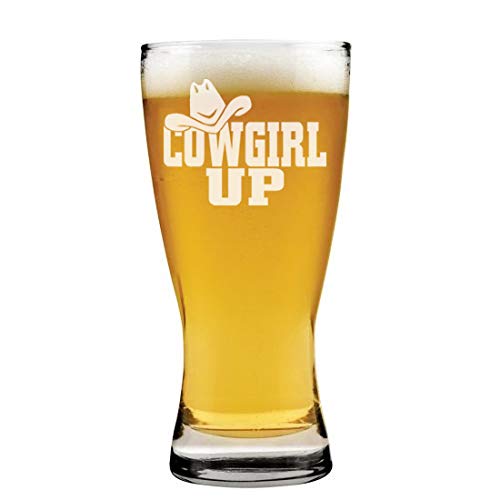 15 oz Beer Pilsner Glass Cowgirl Up With Hat