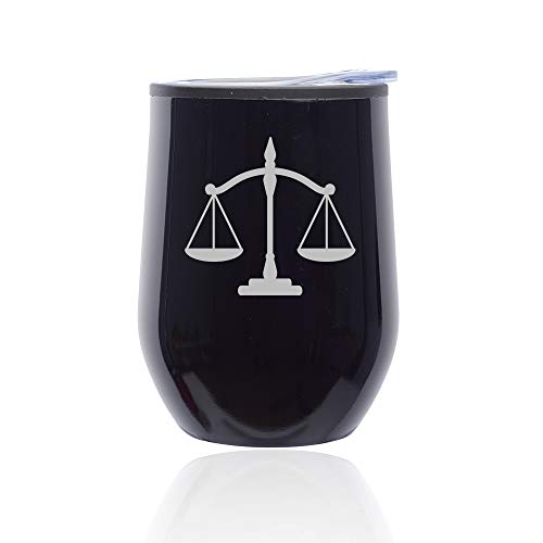 Stemless Wine Tumbler Coffee Travel Mug Glass With Lid Scales Of Justice (Midnight Black)