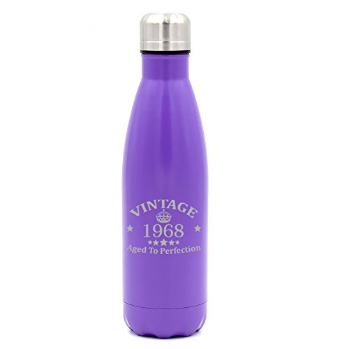 17 oz. Double Wall Vacuum Insulated Stainless Steel Water Bottle Travel Mug Cup Vintage Aged To Perfection 1968 50th Birthday (Purple)