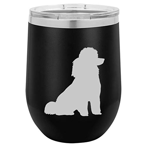 12 oz Double Wall Vacuum Insulated Stainless Steel Stemless Wine Tumbler Glass Coffee Travel Mug With Lid Miniature Poodle Toy Poodle (Black)