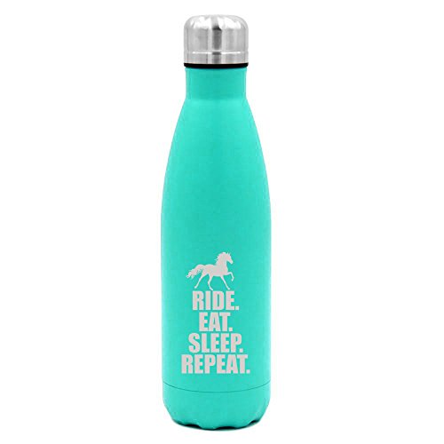 17 oz. Double Wall Vacuum Insulated Stainless Steel Water Bottle Travel Mug Cup Horse Ride Eat Sleep Repeat (Light-Blue)