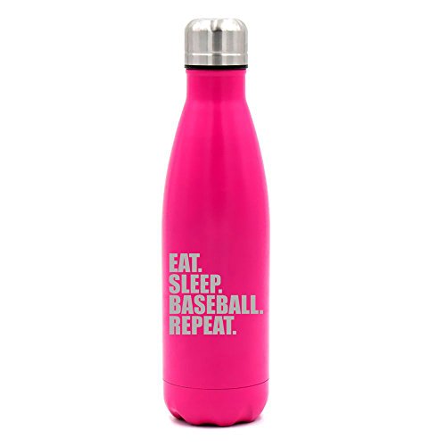 17 oz. Double Wall Vacuum Insulated Stainless Steel Water Bottle Travel Mug Cup Eat Sleep Baseball Repeat (Pink)