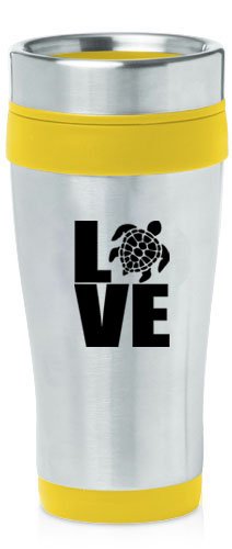 Yellow 16oz Insulated Stainless Steel Travel Mug Z1473 Love Sea Turtle