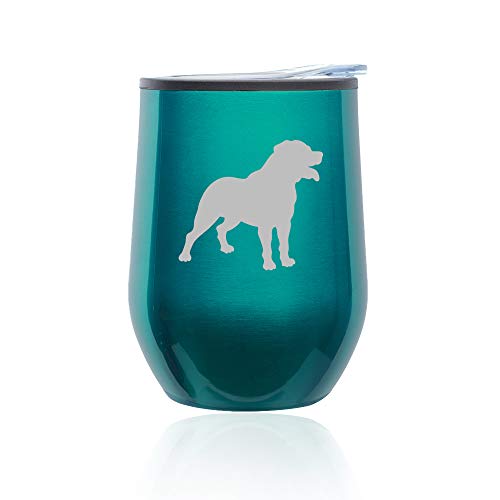 Stemless Wine Tumbler Coffee Travel Mug Glass With Lid Rottweiler (Turquoise Teal)
