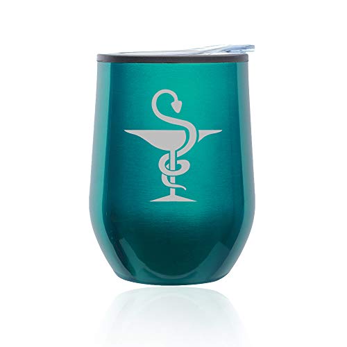 Stemless Wine Tumbler Coffee Travel Mug Glass With Lid Pharmacist Pharmacy (Turquoise Teal)
