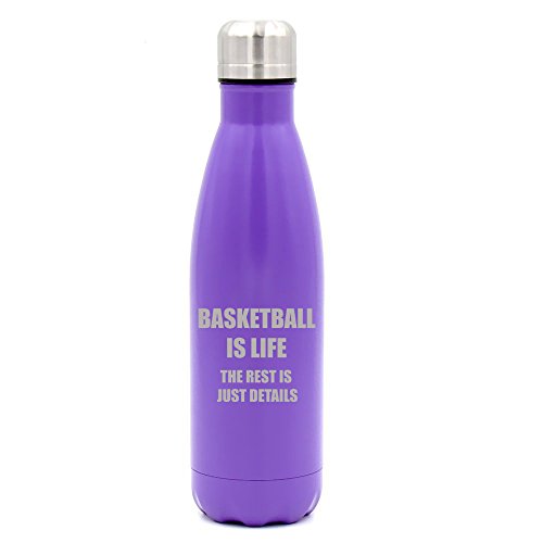 17 oz. Double Wall Vacuum Insulated Stainless Steel Water Bottle Travel Mug Cup Basketball Is Life (Purple)