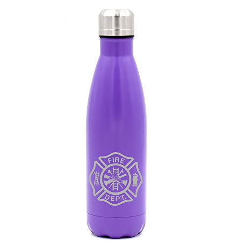 MIP Brand 17 oz. Double Wall Vacuum Insulated Stainless Steel Water Bottle Travel Mug Cup Fire Department Maltese Cross (Purple)