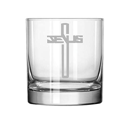 11 oz Rocks Whiskey Highball Glass Jesus Cross