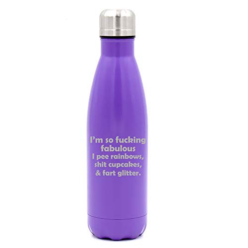 MIP Brand 17 oz. Double Wall Vacuum Insulated Stainless Steel Water Bottle Travel Mug Cup I'm So Fabulous Rainbows Cupcakes & Glitter Funny (Purple)