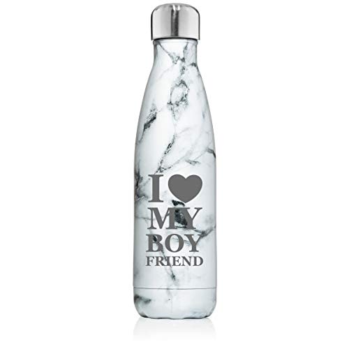 17 oz. Double Wall Vacuum Insulated Stainless Steel Water Bottle Travel Mug Cup I Love My Boyfriend (Black White Marble)