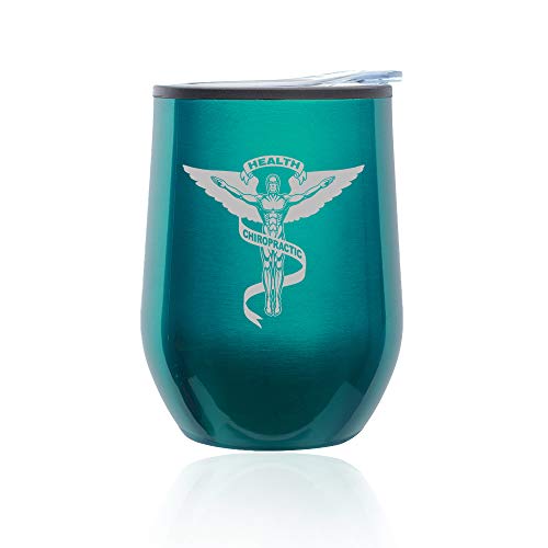 Stemless Wine Tumbler Coffee Travel Mug Glass With Lid Chiropractic Symbol (Turquoise Teal)