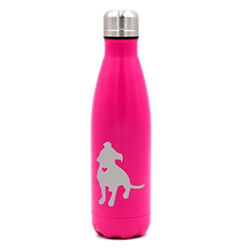 17 oz. Double Wall Vacuum Insulated Stainless Steel Water Bottle Travel Mug Cup Cute Pit Bull With Heart (Pink)