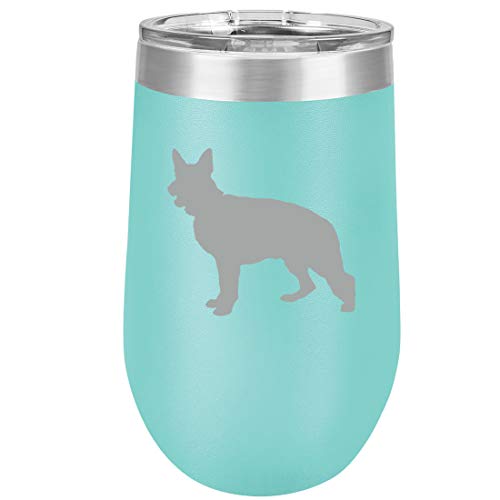 16 oz Double Wall Vacuum Insulated Stainless Steel Stemless Wine Tumbler Glass Coffee Travel Mug With Lid German Shepherd (Teal)