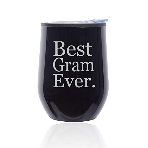 Stemless Wine Tumbler Coffee Travel Mug Glass With Lid Best Gram Ever Grammy Grandma Grandmother (Midnight Black)