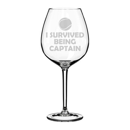 Wine Glass Goblet Tennis I Survived Being Captain (20 oz Jumbo)