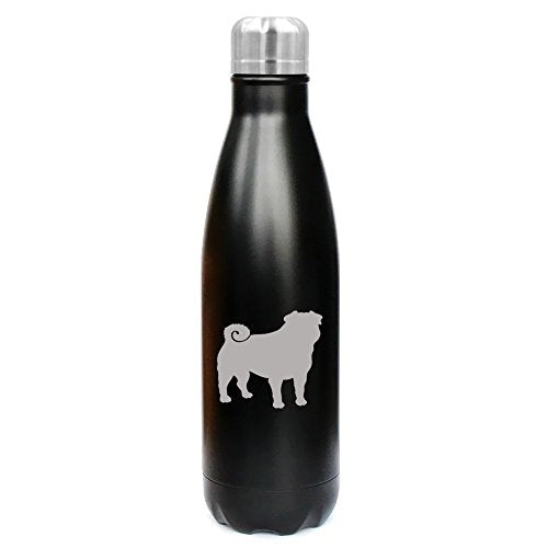 17 oz. Double Wall Vacuum Insulated Stainless Steel Water Bottle Travel Mug Cup Pug (Black)