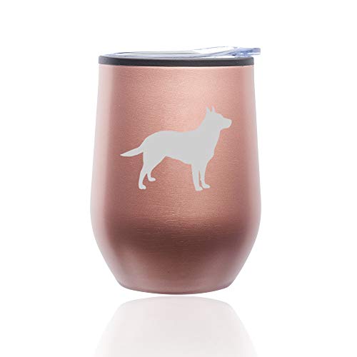 Stemless Wine Tumbler Coffee Travel Mug Glass With Lid Australian Cattle Dog (Rose Gold)