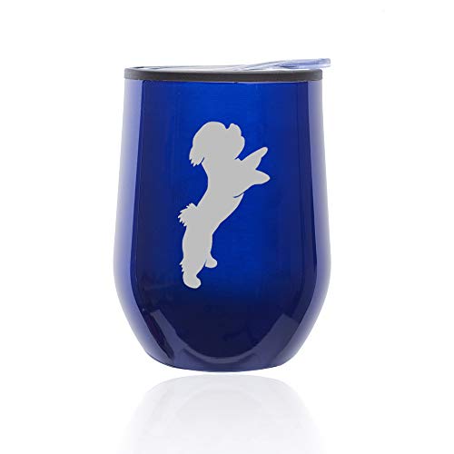 Stemless Wine Tumbler Coffee Travel Mug Glass With Lid Bichon Frise (Blue)