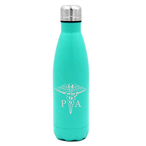 17 oz. Double Wall Vacuum Insulated Stainless Steel Water Bottle Travel Mug Cup PA Physician Assistant Caduceus (Light-Blue)