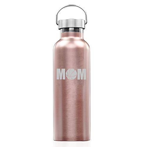 Rose Gold Double Wall Vacuum Insulated Stainless Steel Tumbler Travel Mug MOM Basketball (25 oz Water Bottle)