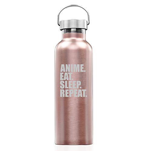 Rose Gold Double Wall Vacuum Insulated Stainless Steel Tumbler Travel Mug Anime Eat Sleep Repeat (25 oz Water Bottle)