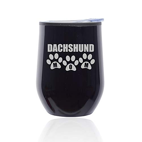 Stemless Wine Tumbler Coffee Travel Mug Glass With Lid Dachshund Mom (Midnight Black)