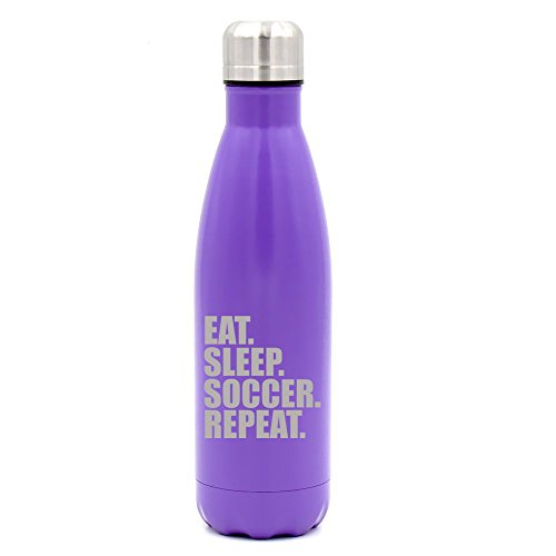 17 oz. Double Wall Vacuum Insulated Stainless Steel Water Bottle Travel Mug Cup Eat Sleep Soccer Repeat (Purple)