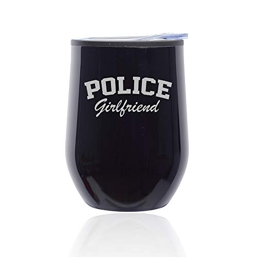 Stemless Wine Tumbler Coffee Travel Mug Glass With Lid Police Girlfriend (Midnight Black)