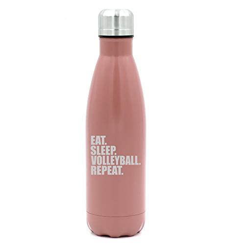 MIP Brand 17 oz. Double Wall Vacuum Insulated Stainless Steel Water Bottle Travel Mug Cup Eat Sleep Volleyball Repeat (Rose Gold)