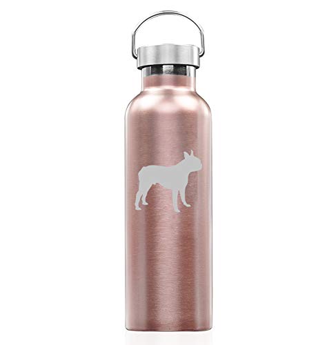 Rose Gold Double Wall Vacuum Insulated Stainless Steel Tumbler Travel Mug Boston Terrier (25 oz Water Bottle)