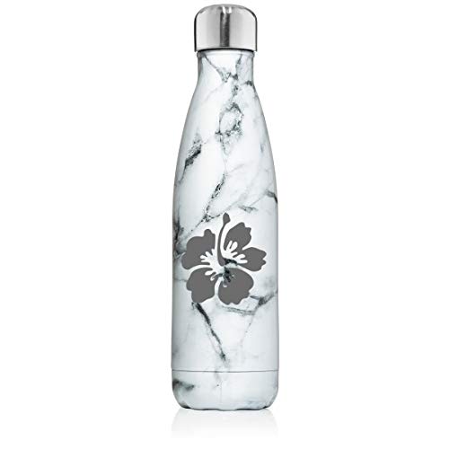 17 oz. Double Wall Vacuum Insulated Stainless Steel Water Bottle Travel Mug Cup Hibiscus Flower (Black White Marble)