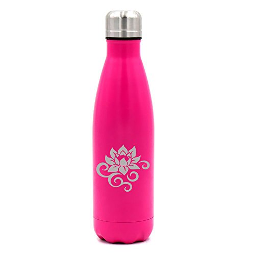 17 oz. Double Wall Vacuum Insulated Stainless Steel Water Bottle Travel Mug Cup Lotus Flower Scroll (Pink)