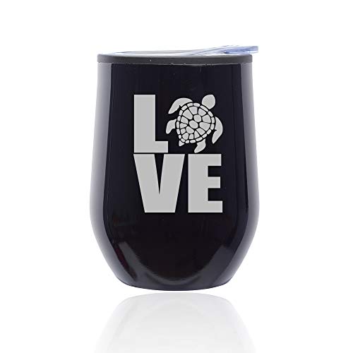 Stemless Wine Tumbler Coffee Travel Mug Glass With Lid Love Sea Turtle (Midnight Black)