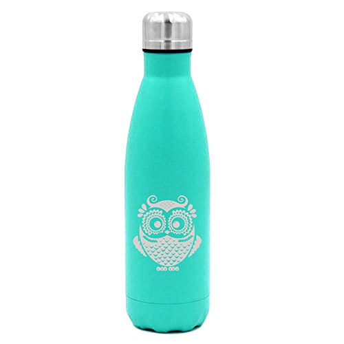 17 oz. Double Wall Vacuum Insulated Stainless Steel Water Bottle Travel Mug Cup Owl Vintage (Light-Blue)