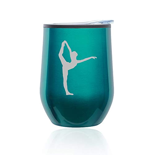 Stemless Wine Tumbler Coffee Travel Mug Glass With Lid Dancer Gymnastics (Turquoise Teal)