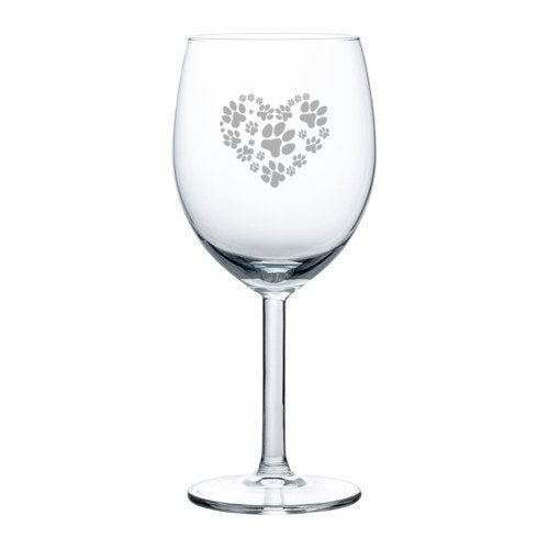 10 oz Wine Glass Love Animals Heart Paw Prints