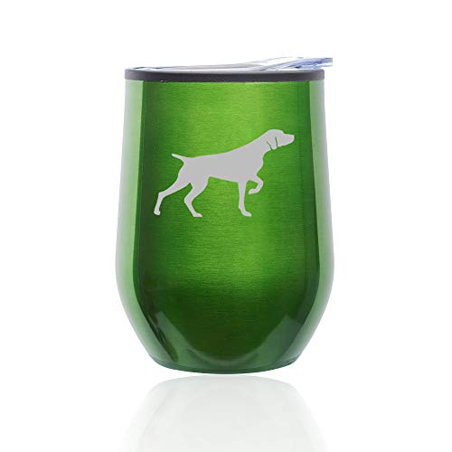 Stemless Wine Tumbler Coffee Travel Mug Glass With Lid German Shorthaired Pointer (Green)