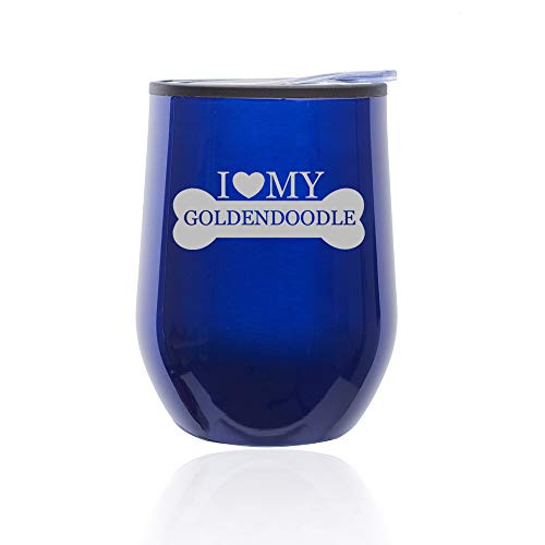 Stemless Wine Tumbler Coffee Travel Mug Glass With Lid I Love My Goldendoodle