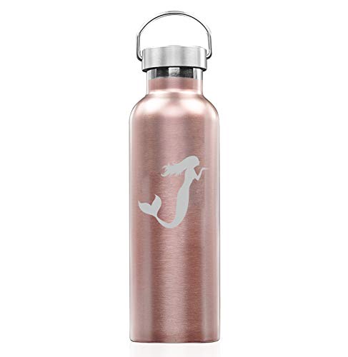 Rose Gold Double Wall Vacuum Insulated Stainless Steel Tumbler Travel Mug Mermaid (25 oz Water Bottle)