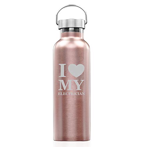 Rose Gold Double Wall Vacuum Insulated Stainless Steel Tumbler Travel Mug I Love Heart My Electrician (25 oz Water Bottle)