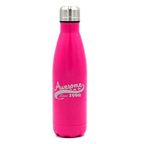 17 oz. Double Wall Vacuum Insulated Stainless Steel Water Bottle Travel Mug Cup Awesome Since 1988 30th Birthday (Pink)