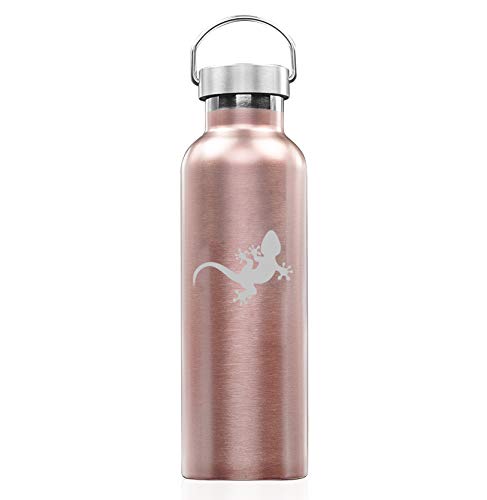 Rose Gold Double Wall Vacuum Insulated Stainless Steel Tumbler Travel Mug Gecko (25 oz Water Bottle)