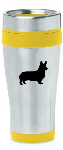 Yellow 16oz Insulated Stainless Steel Travel Mug Z1761 Corgi