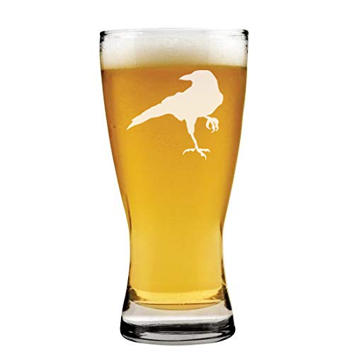 15 oz Beer Pilsner Glass Crow Raven Blackbird