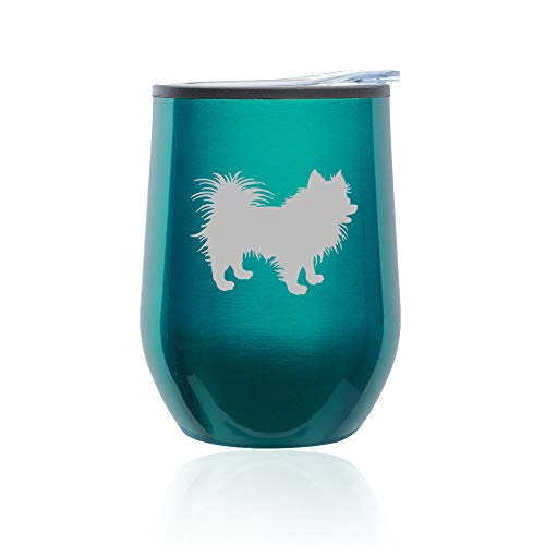Stemless Wine Tumbler Coffee Travel Mug Glass With Lid Pomeranian (Turquoise Teal)