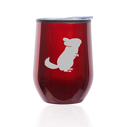 Stemless Wine Tumbler Coffee Travel Mug Glass With Lid Chinchilla (Red)